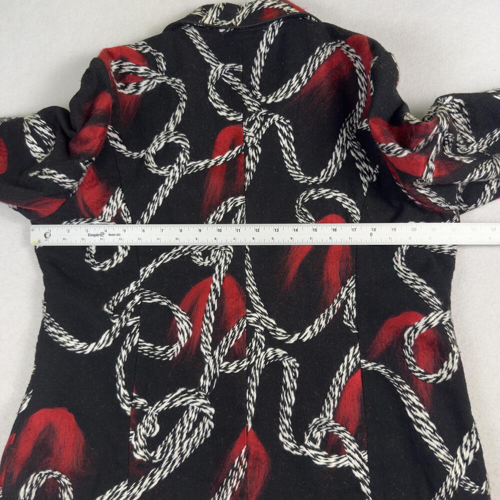 Vtg ONCE AGAIN Artwear Blazer Felted Wool Applique Black Red Button Front Size L - Picture 6 of 12